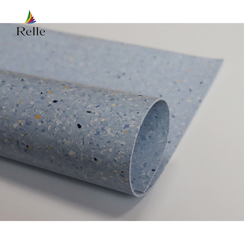 Relle สีฟ้าและสีขาว Granite โฮโมเจนติ แอนติแบคทีเรีย ไวนิล พื้นไม้ Roll ด้วย PUR Coating