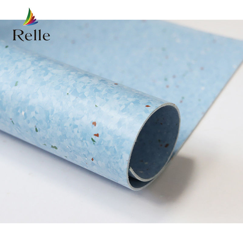 Relle สีฟ้าและสีขาว Granite โฮโมเจนติ แอนติแบคทีเรีย ไวนิล พื้นไม้ Roll ด้วย PUR Coating