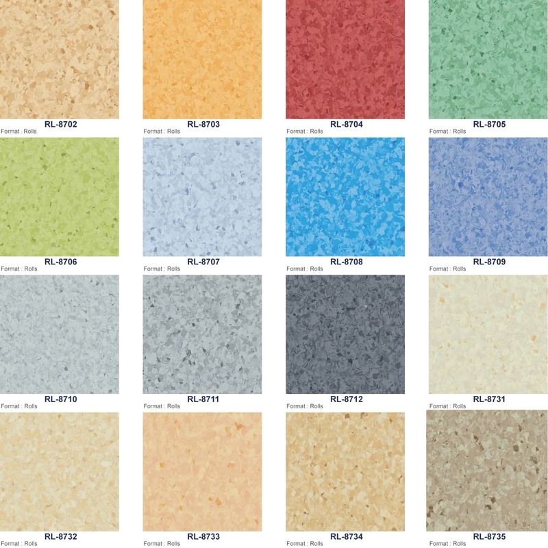 แห้งกลับ โฮโมเจนต์พื้น 2 มิลลิเมตร ห้องปฏิบัติการ วินิลพื้น สีฟ้า สีเหลือง สีเขียว