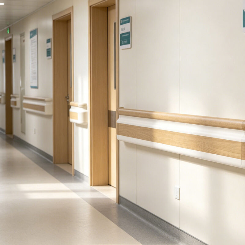 PVC Wood Grain Handrail, Anti-Impact Wall Protection Rail for Hospital Corridors Senior Care Facilities